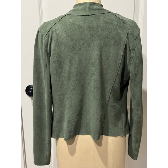Women's [BLANKNYC] Green Faux Micro Suede Asymmetrical stretch moto Zip Jacket M - Picture 4 of 10